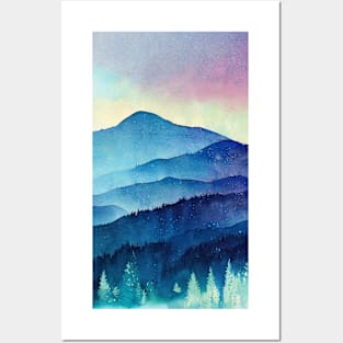 Watercolor mountains landscape Posters and Art